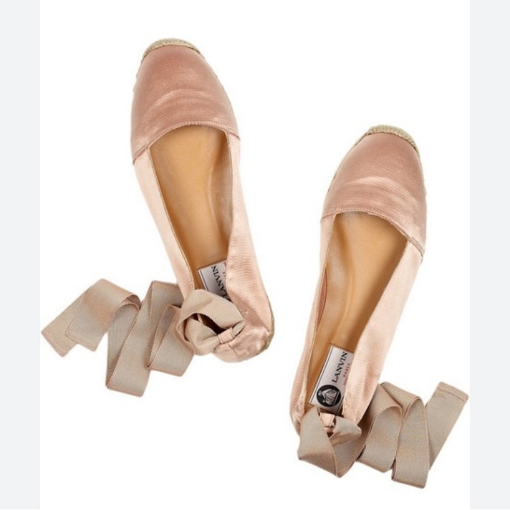 Lanvin Satin Ballet Espadrilles with Ribbon Wrap — Size 40 — New with tags